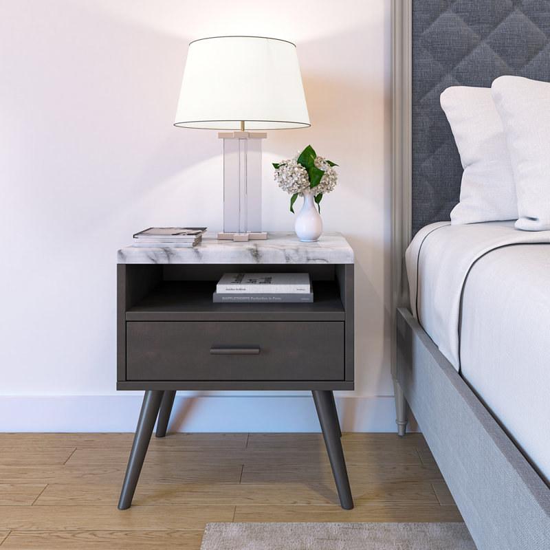 Boyd Sleep Marcello 19.3 Faux Marble Nightstand with Storage Black